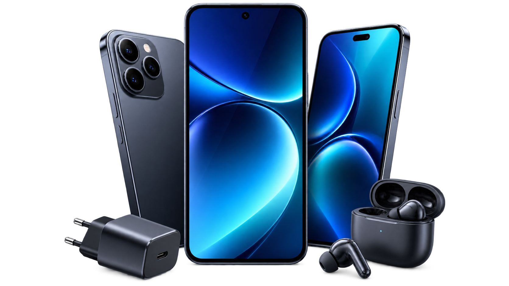 Conjunto de smartphones e acessórios genéricos